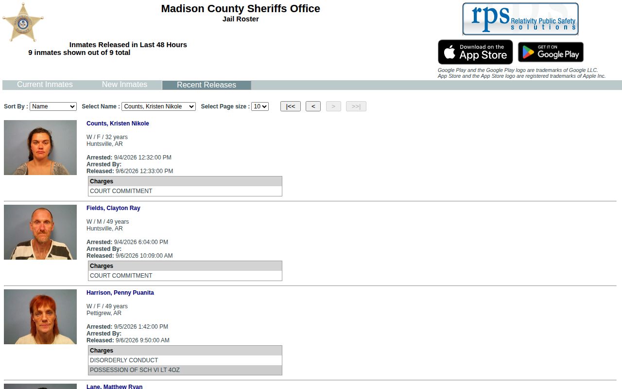 Madison County recent arrest releases interface
