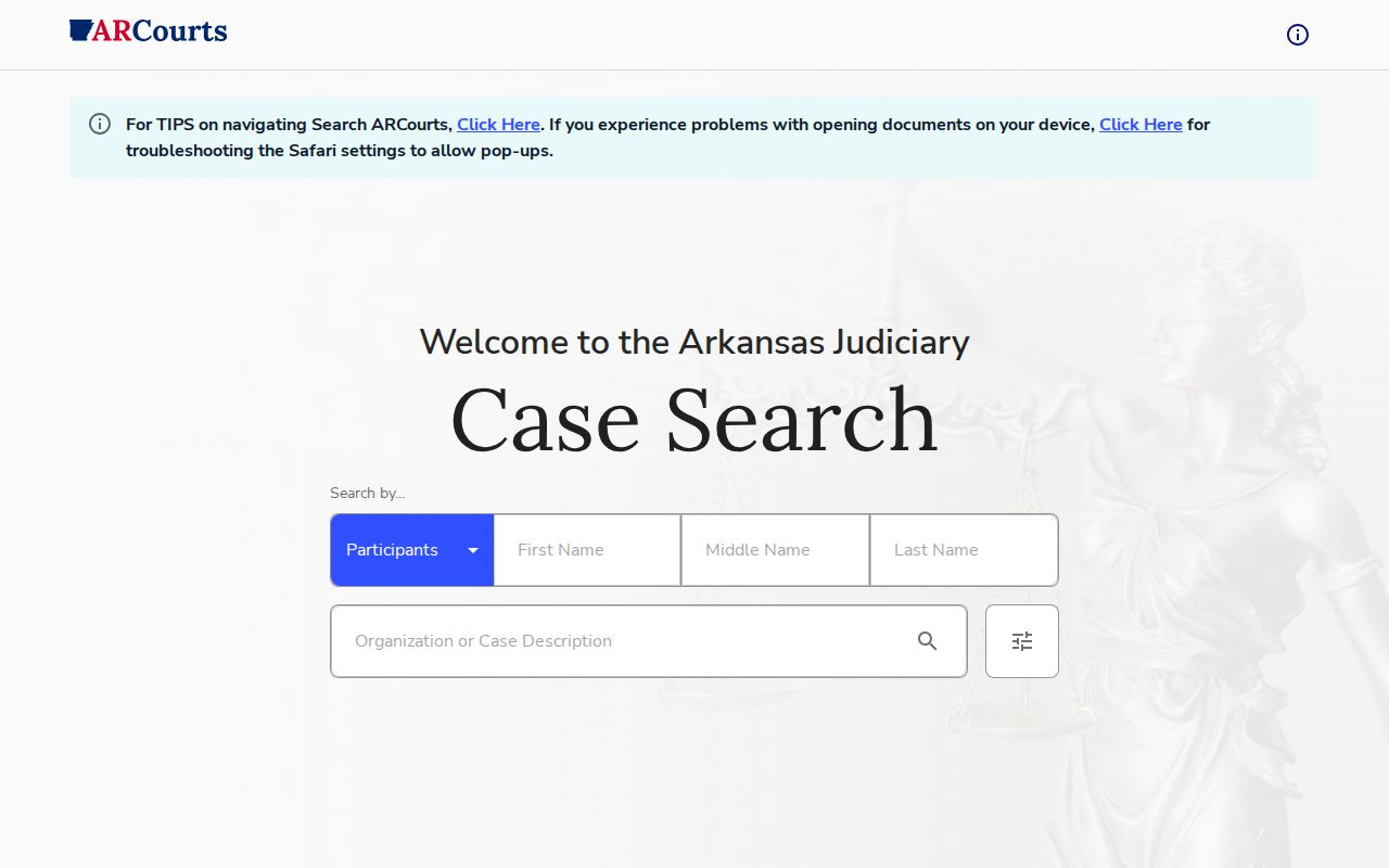 Search ARCourts interface
