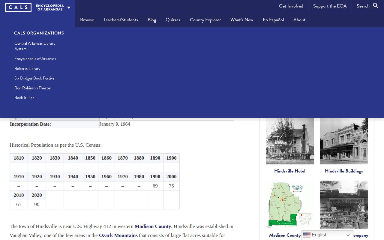 Encyclopedia of Arkansas Hindsville Madison County town entry