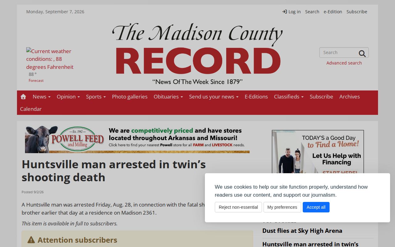 Madison County Record Huntsville arrest news story interface